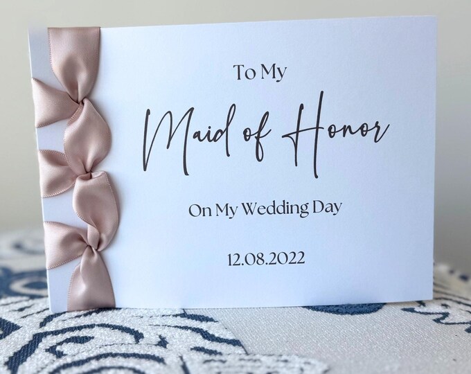 Maid of Honor Wedding Card | Japanese Ribbon Binding, Custom Bridal Party Gift