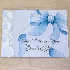 Carte de félicitations faite main personnalisée, ruban de satin, carte de luxe, félicitations personnalisées, félicitations pour l'arrivée de bébé, c'est un garçon