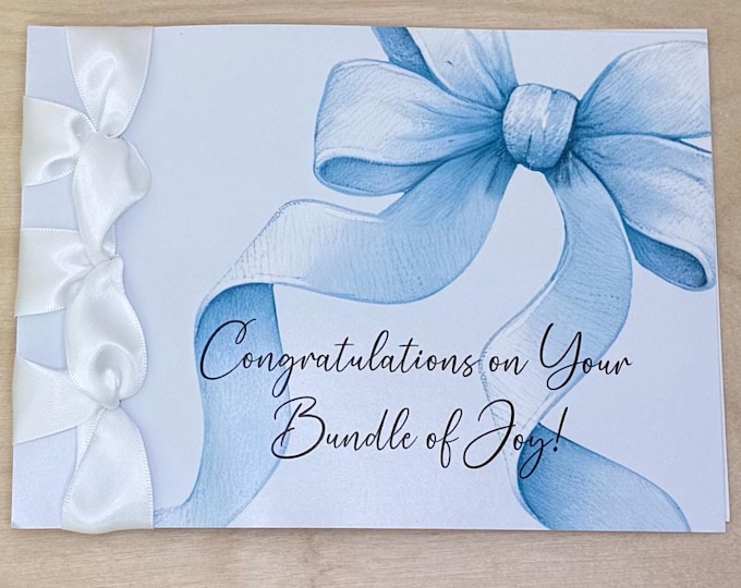 Handmade Congratulations Card, Satin Ribbon, New Baby Gift
