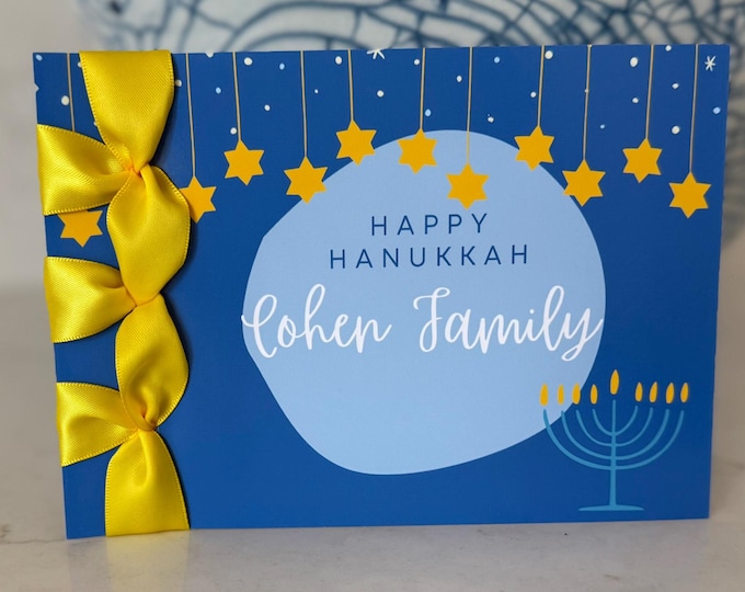 Personalized Hanukkah Card | Handmade Jewish Holiday Card with Satin Ribbon