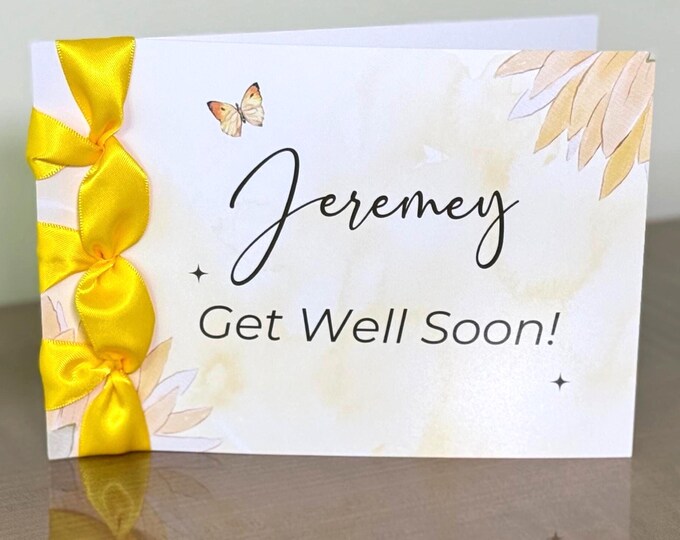 Personalized Get Well Card, Japanese Ribbon Binding, Handmade