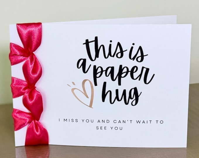 Personalized Miss You Card | Handmade "Paper Hug" with Satin Ribbon