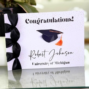 Carte de félicitations personnalisée faite main, ruban de satin, carte de luxe, carte de remise de diplôme personnalisée