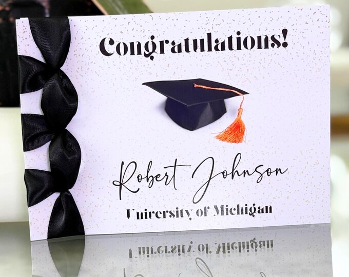 Personalized Graduation Card | Handmade Cotton Cardstock, Satin Ribbon