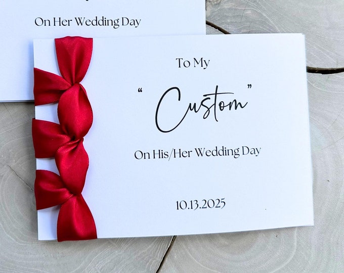 Personalized Wedding Day Card | Handmade Cotton Stationery with Satin Ribbon