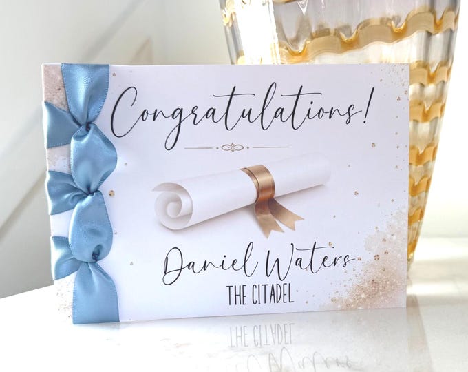 Handmade Congratulations Card: Satin Ribbon, Personalized Graduation