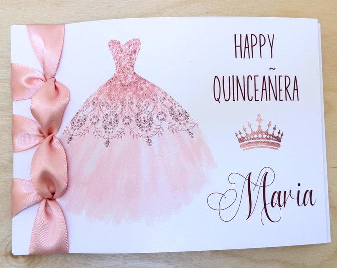 Handmade Quinceañera Card | Personalized 15th Birthday Keepsake with Satin Ribbon