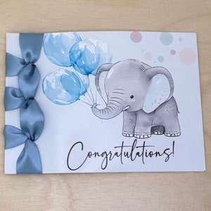 Carte de félicitations faite main personnalisée, ruban de satin, carte de luxe, félicitations personnalisées, félicitations pour l'arrivée de bébé, c'est un garçon