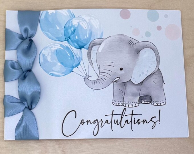 Personalized Congratulations Card on New Baby: Satin Ribbon,  Handmade