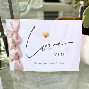 Carte de Saint-Valentin faite main personnalisée, ruban de satin, carte de luxe, carte personnalisée, carte avec nom, je t'aime