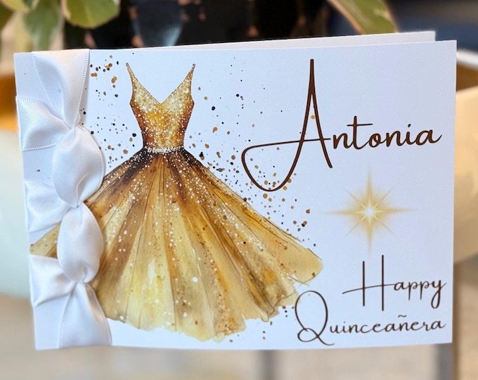 Handmade Quinceañera Card: Personalized Satin Ribbon, Japanese Binding