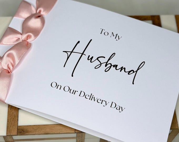 Personalized New Baby Card for Husband | Satin Ribbon Keepsake