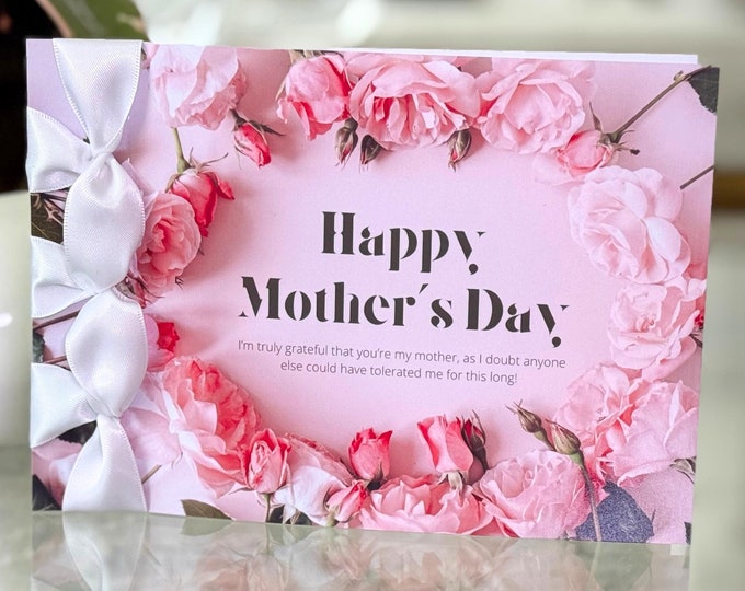 Personalized Mother's Day Card | Handmade Cotton Cardstock with Satin Ribbon