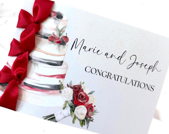 Custom Handmade Wedding Card | Satin Ribbon, Personalized Congratulations