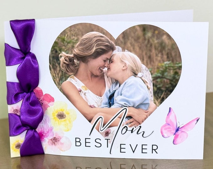 Personalized Mother's Day Photo Card | Handmade Cotton Cardstock, Satin Ribbon