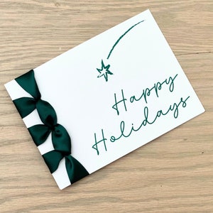 Carte de Noël personnalisée fait main, Ruban de satin, Carte de voeux de luxe, Joyeuses fêtes, Étoile filante