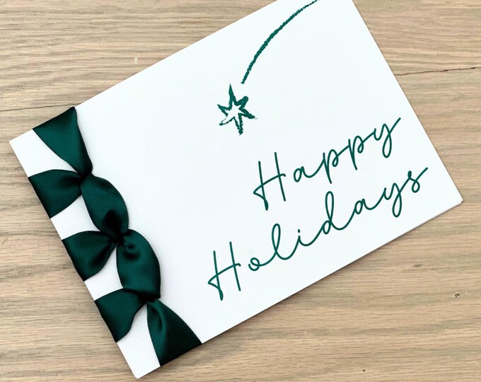 Custom Handmade Christmas Card, Satin Ribbon, Luxury Card, Happy Holidays, Shooting Star
