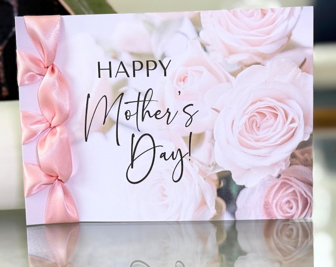 Handmade Mother's Day Card, Satin Ribbon, Personalized Floral Card
