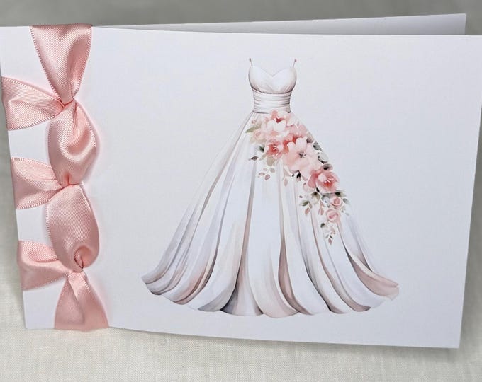 Handmade Bridal Shower Card: Japanese Ribbon Binding, Custom Wedding Card