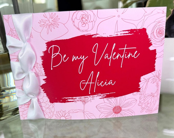 Personalized Valentine's Card, Satin Ribbon, Handmade Luxury Card
