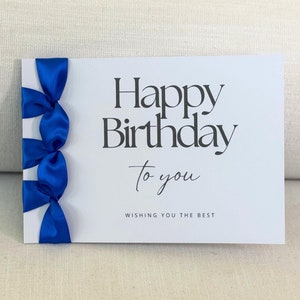 Carte d'anniversaire personnalisée faite main, ruban de satin, carte de luxe, carte personnalisée, joyeux anniversaire