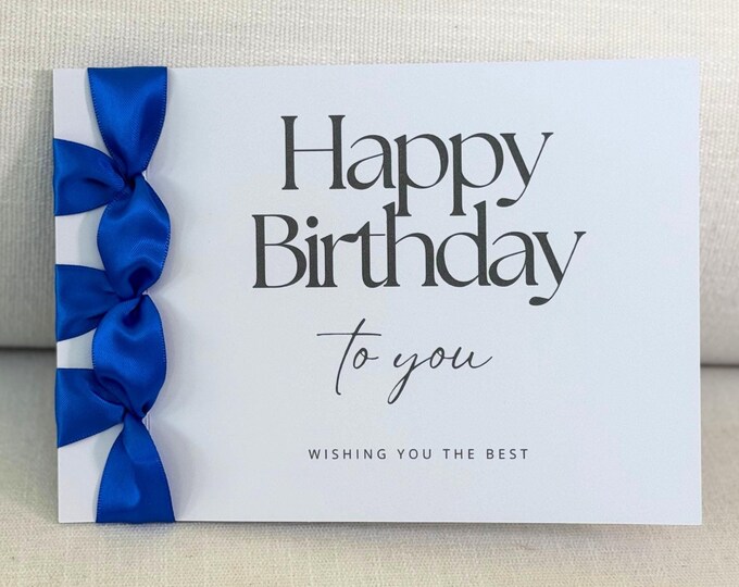 Custom Birthday Card, Satin Ribbon, Japanese Binding, Personalized Card