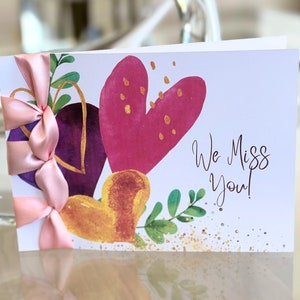 Carte de vœux faite main personnalisée, Ruban de satin, Carte de vœux de luxe, Personnalisée, Tu nous manques