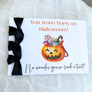 Carte d'anniversaire Halloween faite main personnalisée, ruban de satin, carte de luxe, carte d'Halloween