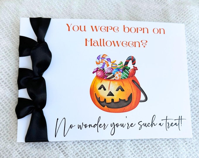 Custom Halloween Birthday Card, Satin Ribbon, Handmade Luxury Card