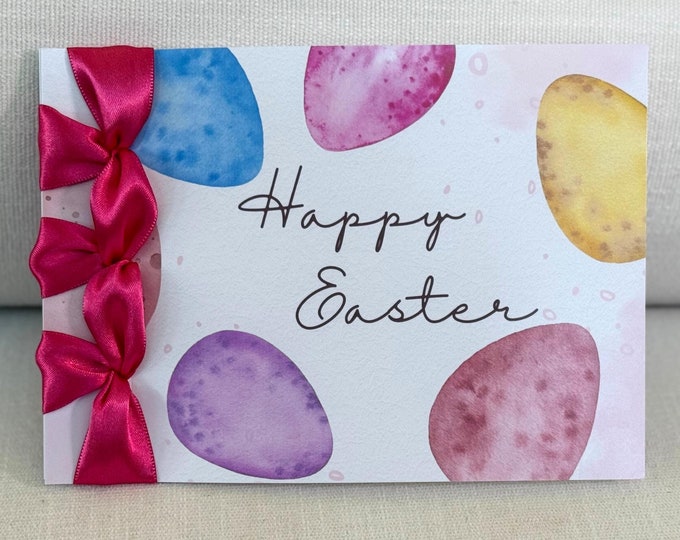 Handmade Easter Card | Satin Ribbon, Personalized Greeting