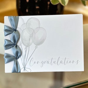 Carte de félicitations faite main personnalisée, ruban de satin, carte de luxe, félicitations personnalisées, félicitations pour l'arrivée de bébé, carte de mariage