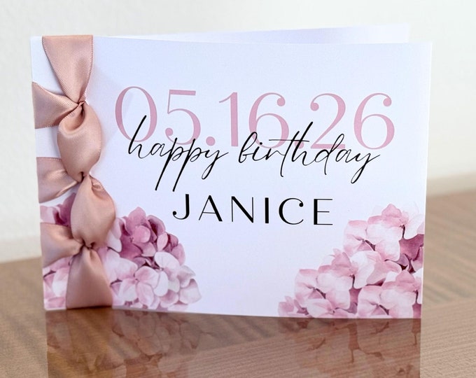 Personalized Birthday Card | Handmade, Satin Ribbon, Elegant Design