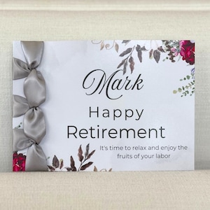 Carte de félicitations pour la retraite faite main personnalisée, ruban de satin, carte de luxe, félicitations personnalisées, carte pour célébrer la retraite
