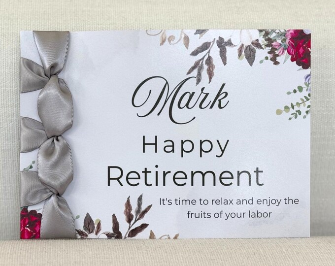 Handmade Personalized Retirement Card | Elegant Satin Ribbon Greeting