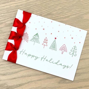 Carte de Noël faite main personnalisée, Ruban de satin, Carte de voeux de luxe, Joyeuses fêtes, Sapins de Noël