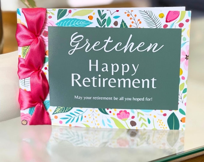 Personalized Retirement Card | Handmade Congratulations Card with Satin Ribbon