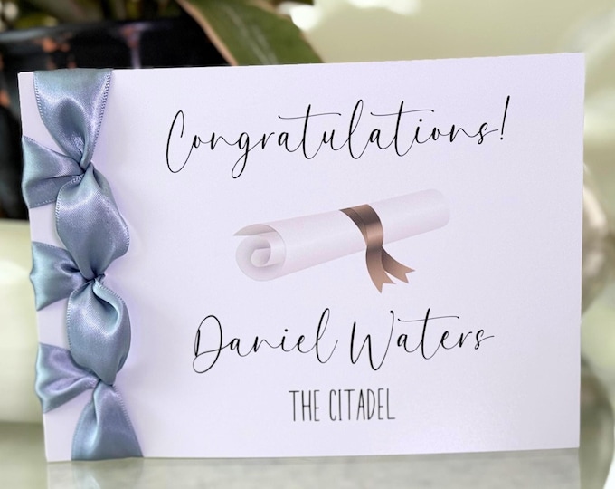 Handmade Congratulations Card: Satin Ribbon, Personalized Graduation