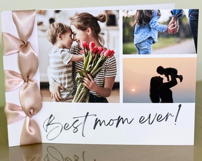 Personalized Mother's Day Card | Handmade Photo Card with Satin Ribbon