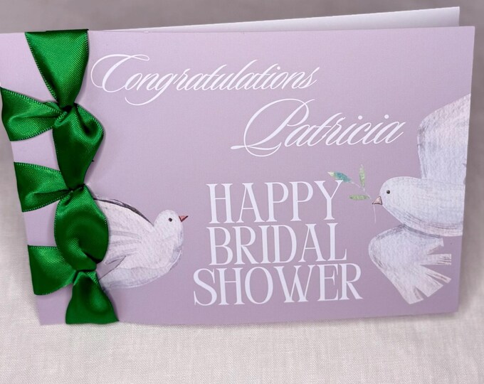 Handmade Bridal Shower Card: Elegant Japanese Ribbon Binding, Custom Wedding Card