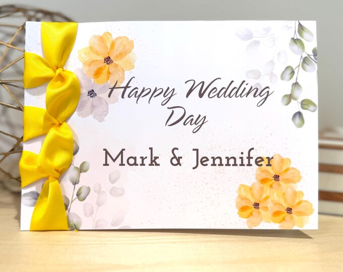 Personalized Wedding Card | Handmade Cotton Cardstock with Satin Ribbon