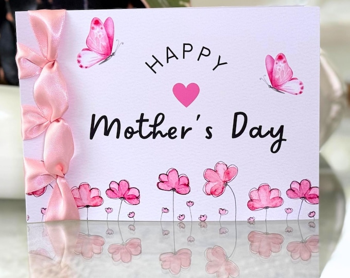 Personalized Mother's Day Card | Handmade Cotton Stationery with Satin Ribbon