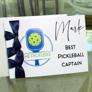 Carte faite main personnalisée pour capitaine de pickleball, ruban de satin, carte de luxe, carte personnalisée, carte de pickleball