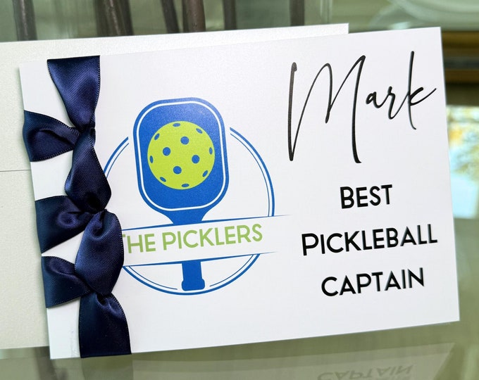 Handmade Pickleball Captain Card, Satin Ribbon, Personalized Gift