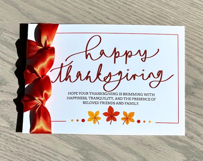 Custom Thanksgiving Card, Satin Ribbon, Japanese Binding