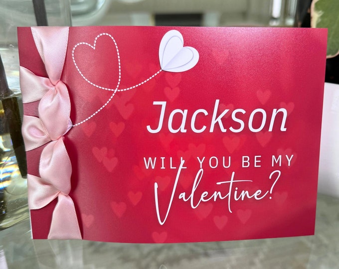 Personalized Valentine Card, Satin Ribbon, Handmade Luxury Card