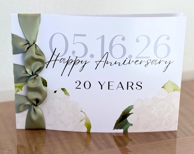 Personalized Anniversary Card – Handmade Cotton Cardstock, Satin Ribbon