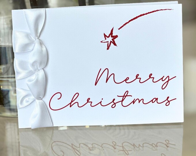 Custom Christmas Card, Satin Ribbon, Japanese Binding