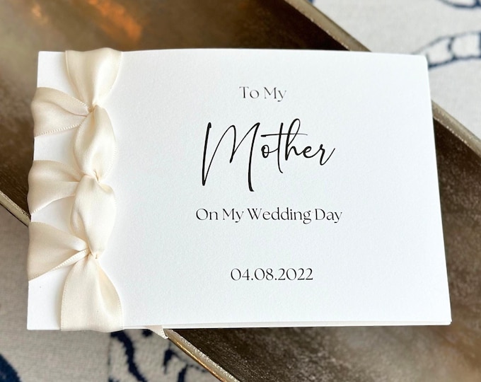 Personalized Mother Wedding Day Card | Handmade Keepsake with Satin Ribbon