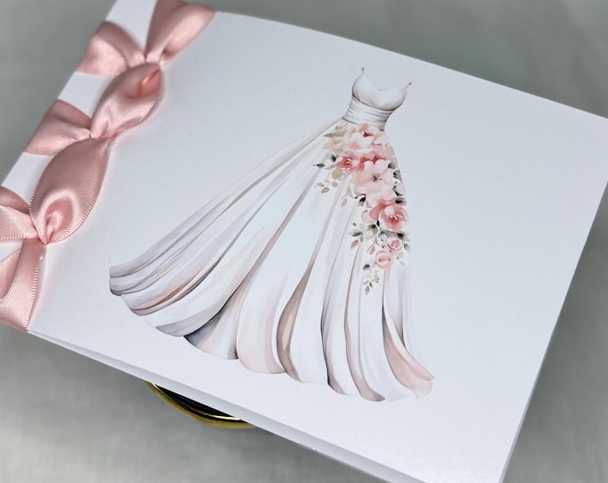 Custom Handmade Wedding Congratulations Card: Satin Ribbon, Personalizable