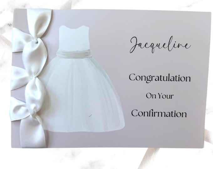 Personalized Confirmation Card for Girl | Handmade Satin Ribbon Religious Card